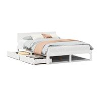 Lit en bois massif avec tiroirs, blanc, 135 x 190 cm, solution de rangement pour les petits espaces, pin durable, montage facile