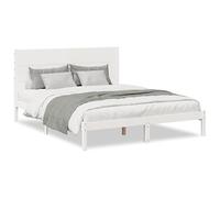 Lit en bois massif, blanc, 140 x 220 cm, extra long, sans matelas, cadre de lit durable en bois massif pour adultes, meuble de chambre élégant pour un intérieur moderne