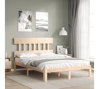 Lit en Bois Massif, Cadre de Lit 140x200 cm en Pin Massif avec Tête de Lit, Latte en Contreplaqué, Design Moderne, pour Chambre Adulte ou Adolescent, Naturel, 203.5 x 143.5 x 81 cm