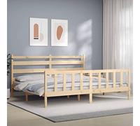 Lit en Bois Massif, Cadre de Lit 200x200 cm en Pin Naturel, Sommier à Lattes, Design Moderne, pour Chambre Adulte, Deux Places, 206 x 205.5 x 100 cm