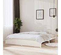 Lit en Bois Massif, Cadre de Lit Adulte 200x200 cm, Design Moderne avec Renfort Central, Matelas Non Inclus, pour Chambre à Coucher, Blanc, 205.5 x 205.5 x 31 cm