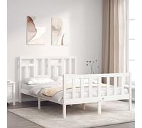 Lit en Bois Massif de Pin, Cadre de Lit 140x190 cm sans Matelas, Design Moderne avec Tête de Lit, Bed Frame Robust pour Chambre Adulte, Deux Places, Blanc, 145.5 x 195.5 x 100 cm