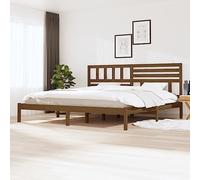 Lit en Bois Massif de Pin, Cadre de Lit 200x200 cm, Design Moderne avec Tête de Lit, Lit Adulte Deux Places, pour Chambre Adulte et Master Bedroom, Marron Miel, 205.5 x 206 x 100 cm