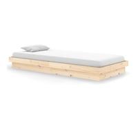 Lit en bois massif de pin naturel non traité 90 x 200 cm avec sommier intégré, design rustique et structurel robuste, dimensions 204 x 93,5 x 21 cm, pour chambre à coucher ou chambre d'amis
