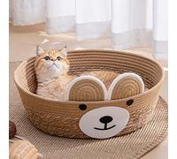 Lit en Corde de Rotin pour Chat, Tissage Artisanal Durable, Respirant, Modèle d'ours Mignon pour Chaton, Nid de Couchage, Fournitures pour Animaux de Compagnie