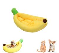 Lit en forme de banane pour chien, chat et chien - Créatif, confortable et lavable - Avec coussin amovible (jaune, 70 x 40 x 13 cm)