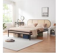 Lit en métal Linköping avec tête de lit ovale 160 x 200 cm noir / effet rotin