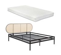 Lit en métal Linköping avec tête de lit ovale et matelas 160 x 200 cm noir / effet rotin