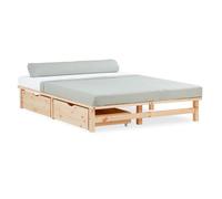 Homestyle4u Lit en palette 140x200 cm – Sommier à lattes – 2 tiroirs