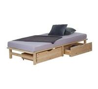 Homestyle4u Lit en palette 90x200 cm avec 2 tiroirs – sommier à lattes – marron