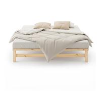 Homestyle4u Lit en bois de pin 160 x 200 cm avec sommier à lattes, cadre de lit futon, 160 x 200 cm, en bois massif naturel non traité