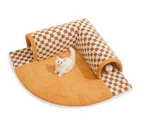 Lit en peluche pour animal de compagnie - 2 en 1 amusant - Lit tunnel pour chat - Cachette pour chat avec balle suspendue et housse amovible - Lit pour chat chaud en hiver amovible et lavable
