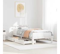 Lit en Pin Massif avec Tiroirs, Cadre de Lit Blanc 100x200 cm, Structure Robust avec Sommier à Lattes, Headboard Confortable, Idéal pour Chambre Adulte ou Enfant, Espace de Rangement Pratique