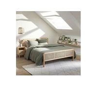 Lit en pin massif avec véritable cannage ANNA 140x200 + table de chevet cannage - ANNA