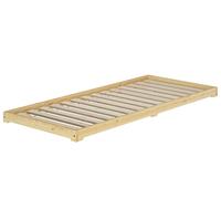 Lit en pin très bas, base idéale pour combiner avec futon, surface 100x200