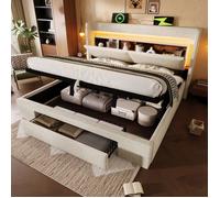 Lit en tapis 140x200 cm avec rangement hydraulique et tête avec coffre-fort, éclairage LED ainsi que connexion USB & USB-C, cadre