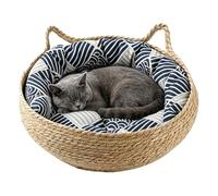 Lit En Tissage Pour Chat - Nids Naturels, Lavables, Respirants, Portables | Corbeille Lit Pour Chat Avec Coussin | Conçu pour la Maison : Salon Chambre près du Canapé de la Table ou du Chevet
