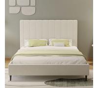 Concept Usine - Lit 140x190 cm Cambridge - Tissu bouclette beige, tête capitonnée, sommier inclus
