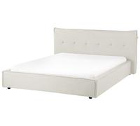 Lit en Tissu Lin 160 x 200 cm Tête de Lit Rembourré Lattes Pieds Noirs Meuble de
