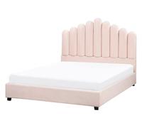 Lit en Velours 140 x 200 cm Tête de Lit Coquillage Rose Pastel Vincennes