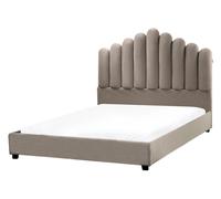 Lit en Velours 140 x 200 cm Tête de Lit Coquillage Taupe Vincennes