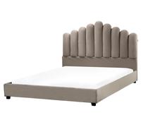 Lit en Velours 160 x 200 cm Tête de Lit Coquillage Taupe Vincennes