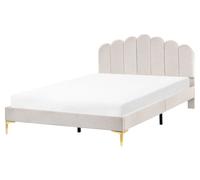 Lit en Velours 160 x 200 cm Tête de Lit en Forme de Coquillage Pieds en Métal So