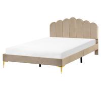 Lit en Velours 160 x 200 cm Tête de Lit en Forme de Coquillage Pieds en Métal So