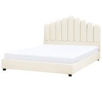 Lit en Velours 180 x 200 cm Tête de Lit Coquillage Blanc Cassé Vincennes