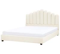 Lit en Velours 180 x 200 cm Tête de Lit Coquillage Blanc Cassé Vincennes