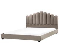 Lit en Velours 180 x 200 cm Tête de Lit Coquillage Taupe Vincennes