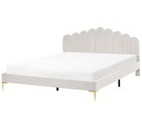 Lit en Velours 180 x 200 cm Tête de Lit en Forme de Coquillage Pieds en Métal So