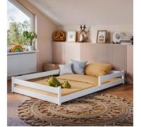 Kids Collective Lit de sol Montessori - 120 x 200 cm - Avec protection anti-chute et sommier à lattes - Lit à barreaux - Pour enfant et adolescent - Lit simple en option avec matelas - Blanc