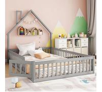 Lit enfant 140 x 200 cm Forme cheminée Sommier à lattes Sans matelas Pin Gris Gris O.Ye Gris LIT COMPLET