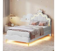 Lit Enfant 140x190cm, Lit Fille, LED Lit Rembourré, Couronne Lit Princesse, Applicable à Réalisez rêve Princesse Votre Enfant, Créez Ambiance Féérique et Prenez Superbes Photos (Rose, 140 x 190c)