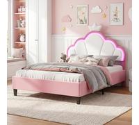 Lit Enfant 140x190cm, Lit Fille, LED Lit Rembourré, Couronne Lit Princesse, Applicable à Réalisez rêve Princesse Votre Enfant, Créez Ambiance Féérique et Prenez Superbes (blanc rosé, 140 x 190cm)