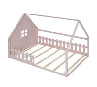 Lit Enfant 140x200 cm - Lit à Barreaux avec Tête de Lit Maison - Plateau Plat, Design Moderne et Sécurisé pour Fille et Garçon