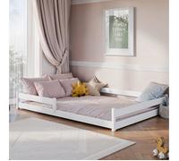 Kids Collective Lit de Sol Montessori - 140 x 200 cm - avec Protection Anti-Chute et sommier à Lattes - Lit Simple - pour Enfant et Adolescent - Blanc