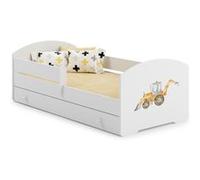 Lit enfant 140x70 Tracteur tiroir de rangement avec matelas Beige G
