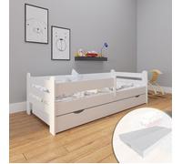 Kids Collective Lit d'enfant 160x80 entièrement en Bois avec Matelas, Protection Contre Les Chutes, tiroir & sommier à Lattes en Blanc 80 x 160 Filles Garçons Lit Skandi