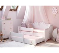 Princesse Lit de fille 80x160 avec lit gigogne & deux matelas transformable blanc rose avec protection contre les chutes