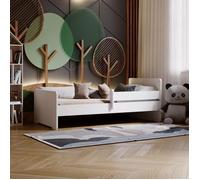 Lit enfant 70x140 cm COMPLET avec matelas - Sommier + Barrière de sécurité - Lit bébé évolutif / junior - Blanc