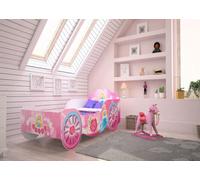 Lit enfant 70x140 cm - Lit simple fille - Avec matelas et sommier à lattes - Lit calèche - Motif Princesse - Rose
