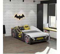 Lit Enfant 70x140 cm - Lit Voiture Batmobile avec Protection Anti-Chute - Lit pour Enfant - Structure de lit - Noir