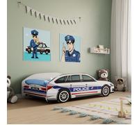 Kids Collective Lit Voiture Lit d'enfant avec Protection Contre Les Chutes Matelas en Option | 70x140 cm Police France Motif Voiture de Police Policier Enfants lit de Jeu