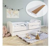 Kids Collective Lit Enfant 70x140 / 80x160 cm, Ensemble Complet avec Matelas, sommier, tiroir et barrière de sécurité | Lit Simple pour Enfants de 2 à 10 Ans | 70x140 cm | Blanc avec Motif au Choix
