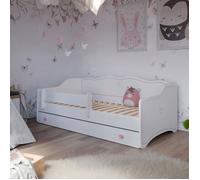 Lit enfant 70x140 EMMA - Blanc/rose - Avec sommier et tiroir lit pour fille