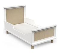 Lit pour Enfant 150x90 en Bois avec Tête De Lit - Gamme OCHNA - Coloris Blanc Mat & Bois Hévéa - 149 x 92 x 78 cm