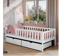 Lit enfant 80x160 cm - 2 tiroirs - Lit avec rangement - Sommier inclus - Lit simple en bois massif - Structure de lit - Blanc