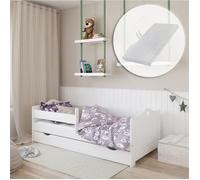 Lit enfant 80x160 cm avec matelas et sommier - Avec tiroir de rangement - Lit fille avec barrière de lit - Motif cœur - Blanc
